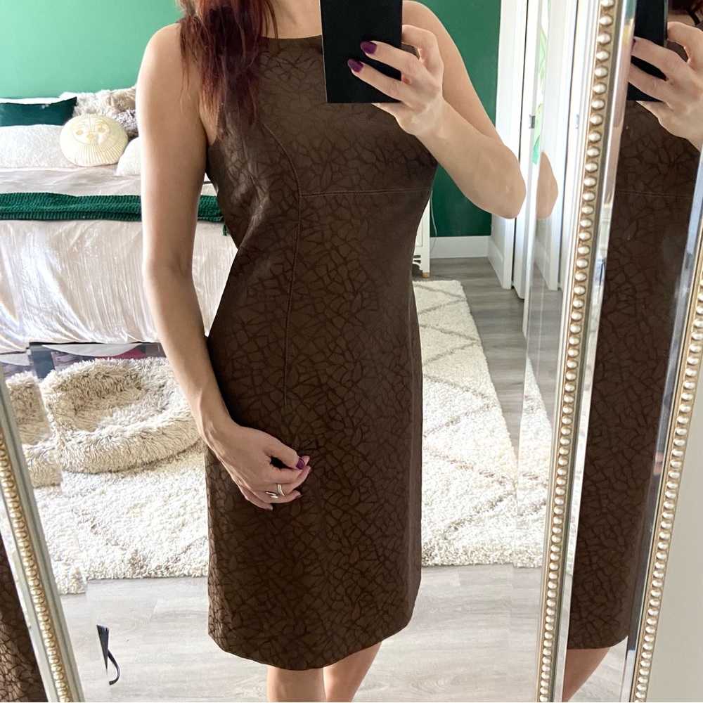 Vintage 90s Alberto Makali brown designer midi sheath dress | Size Small/Med